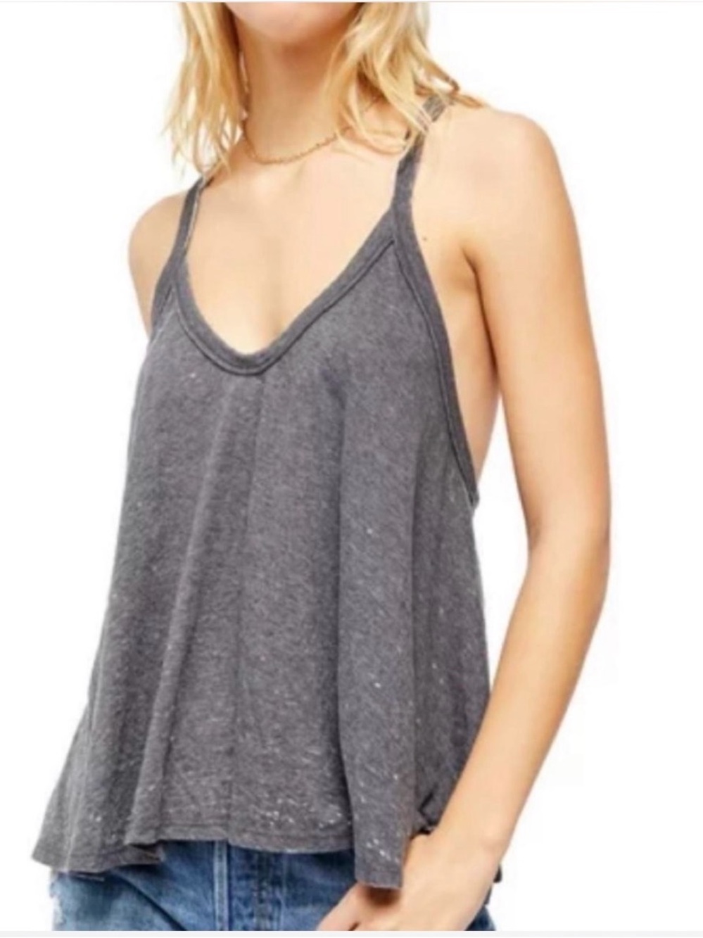 Free People Soft Gray V-Neck Strappy Tank Top